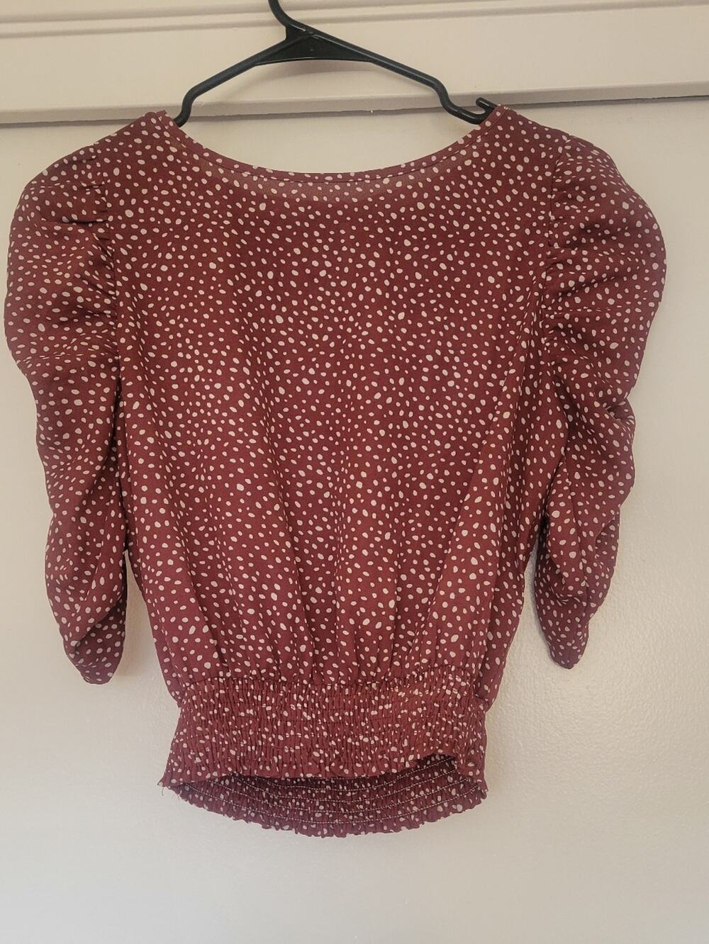 Paper Crane Rust Polka Dot Smocked Puff Sleeve Blouse Women’s XS